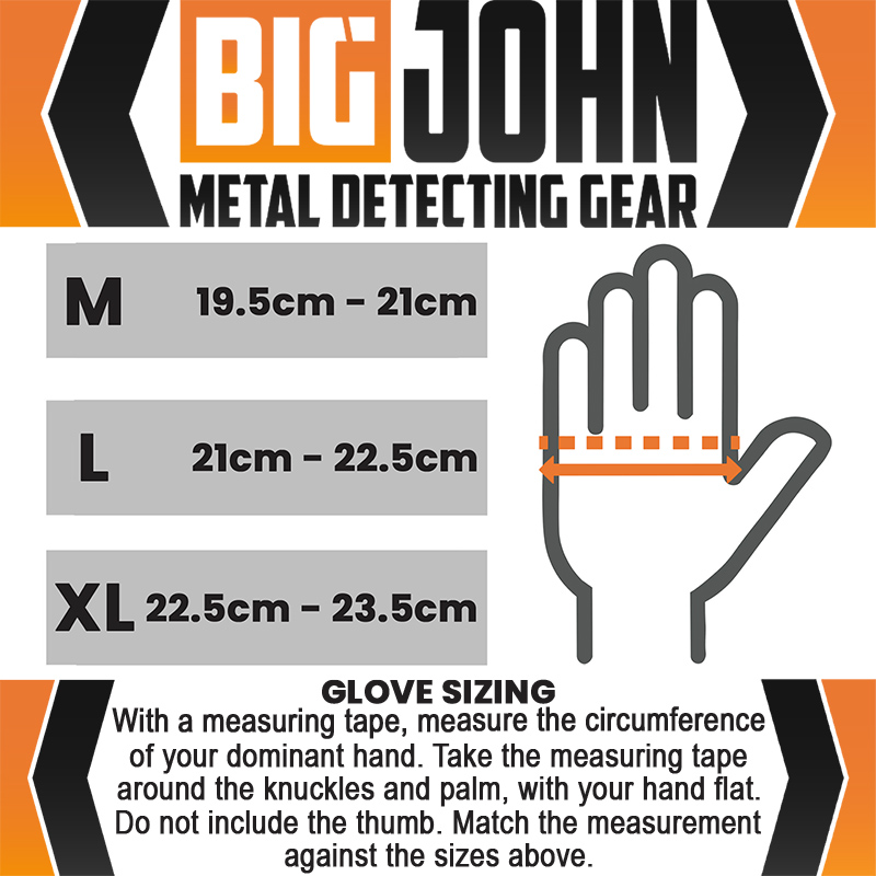 BIG John Metal Detecting Gloves Size Guide